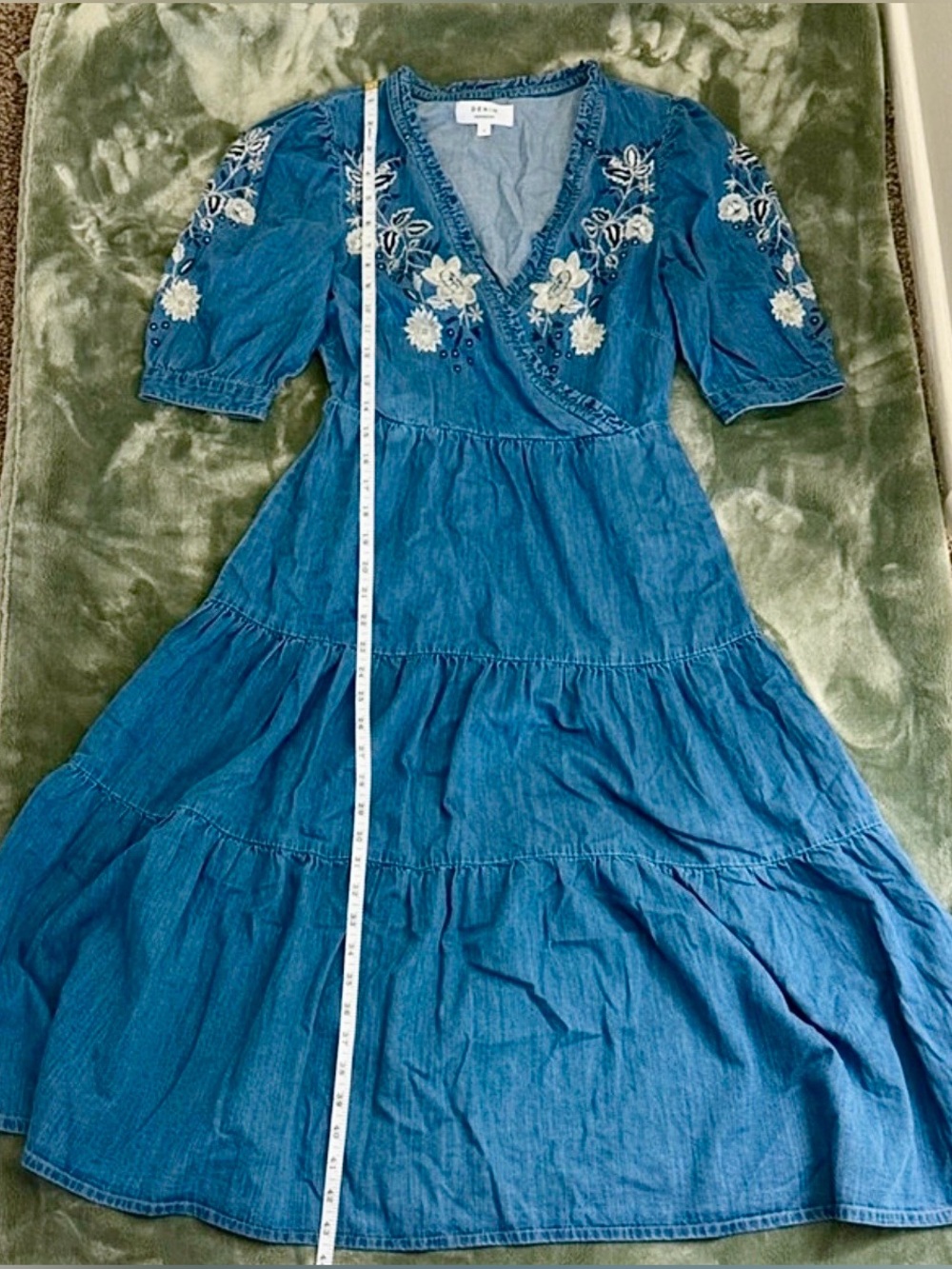Monsoon Blue Denim Embroidered Tiered Midi Dress Size 8 - Picture 9 of 11